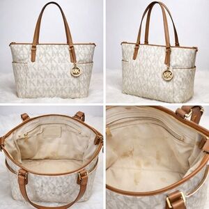 Michael Kors Charlotte Large Top Zip Tote Vanilla Cream Signature Bag